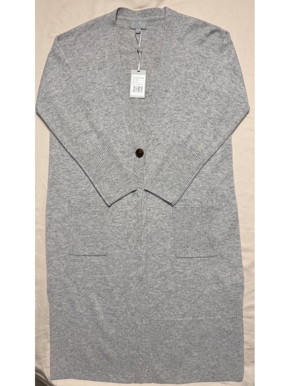 Pure Collection Wool Cashmere Women’s Midi Cardigan Heather Grey US 12 NWT
